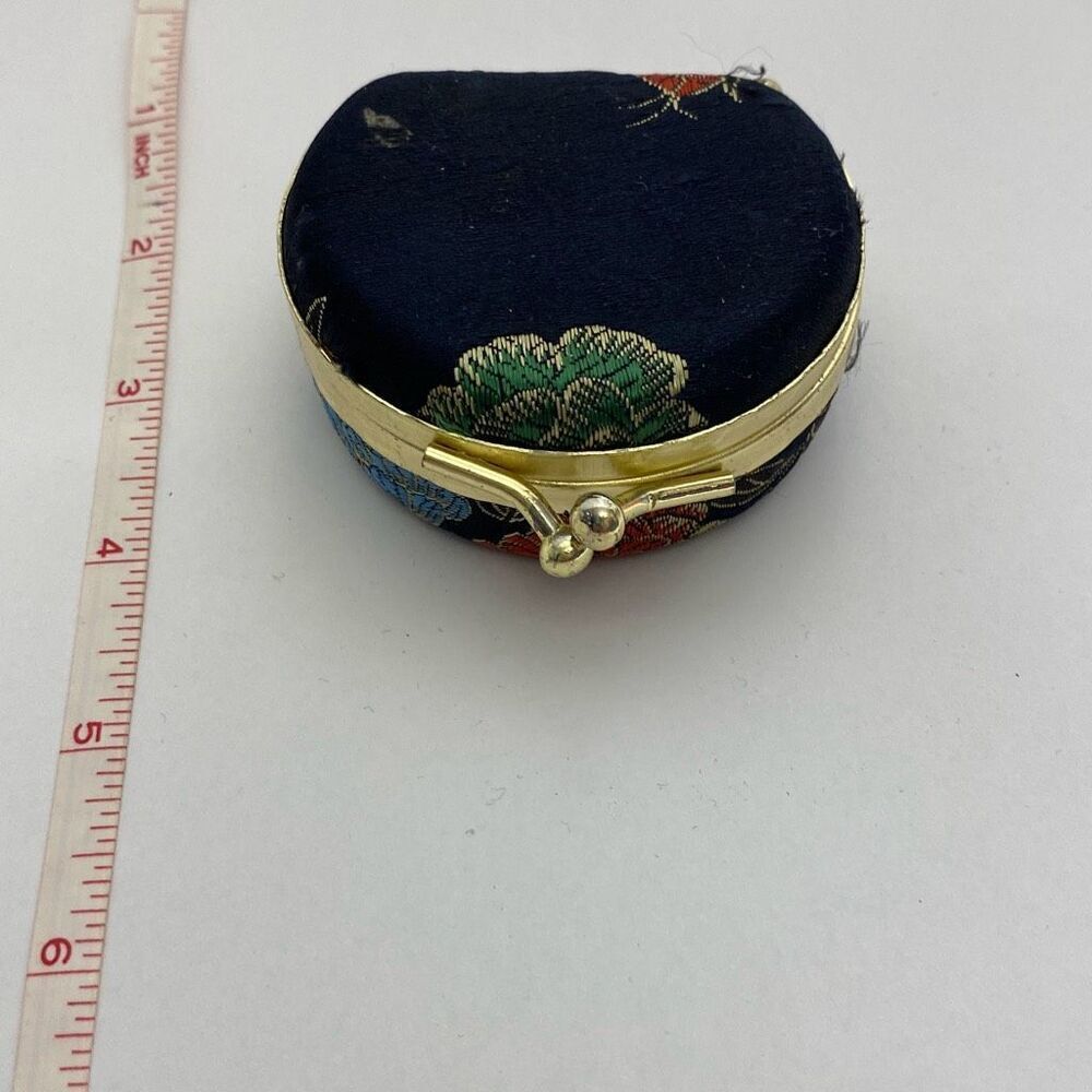 Women's Embroidered Compact Mirror Navy Blue Clutch Wallet One Size